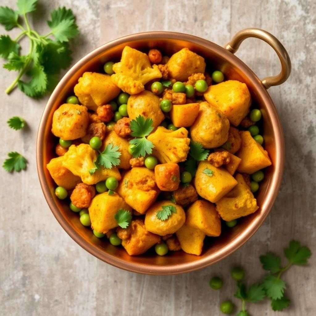 Halal Indian Style Aloo Gobi Matar (Dry Sabzi)