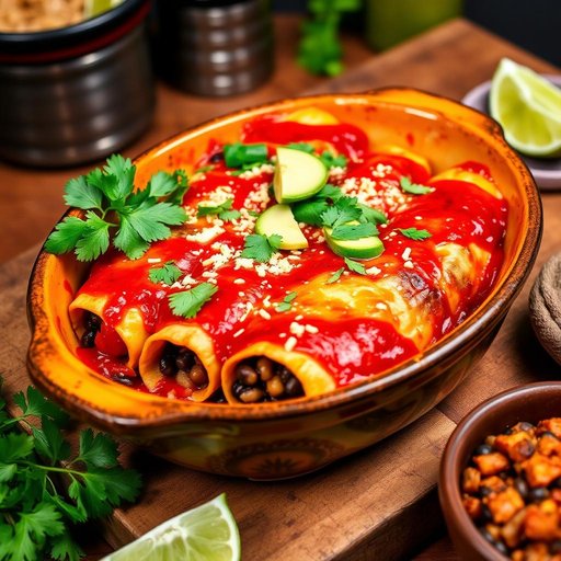 Halal Eggplant and Black Bean Enchilada (Vegetarian)