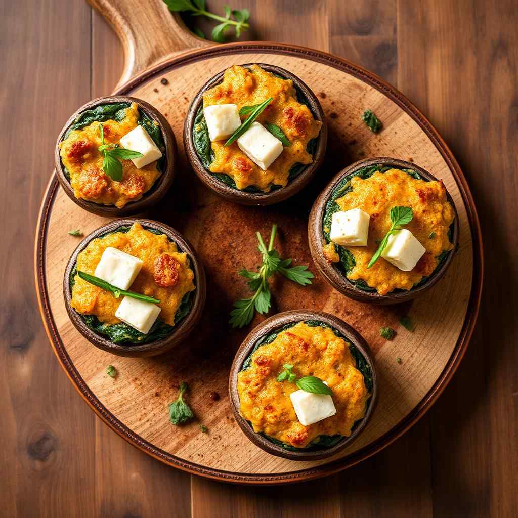 Halal Stuffed Mushroom Caps with Spinach Feta (Baked)