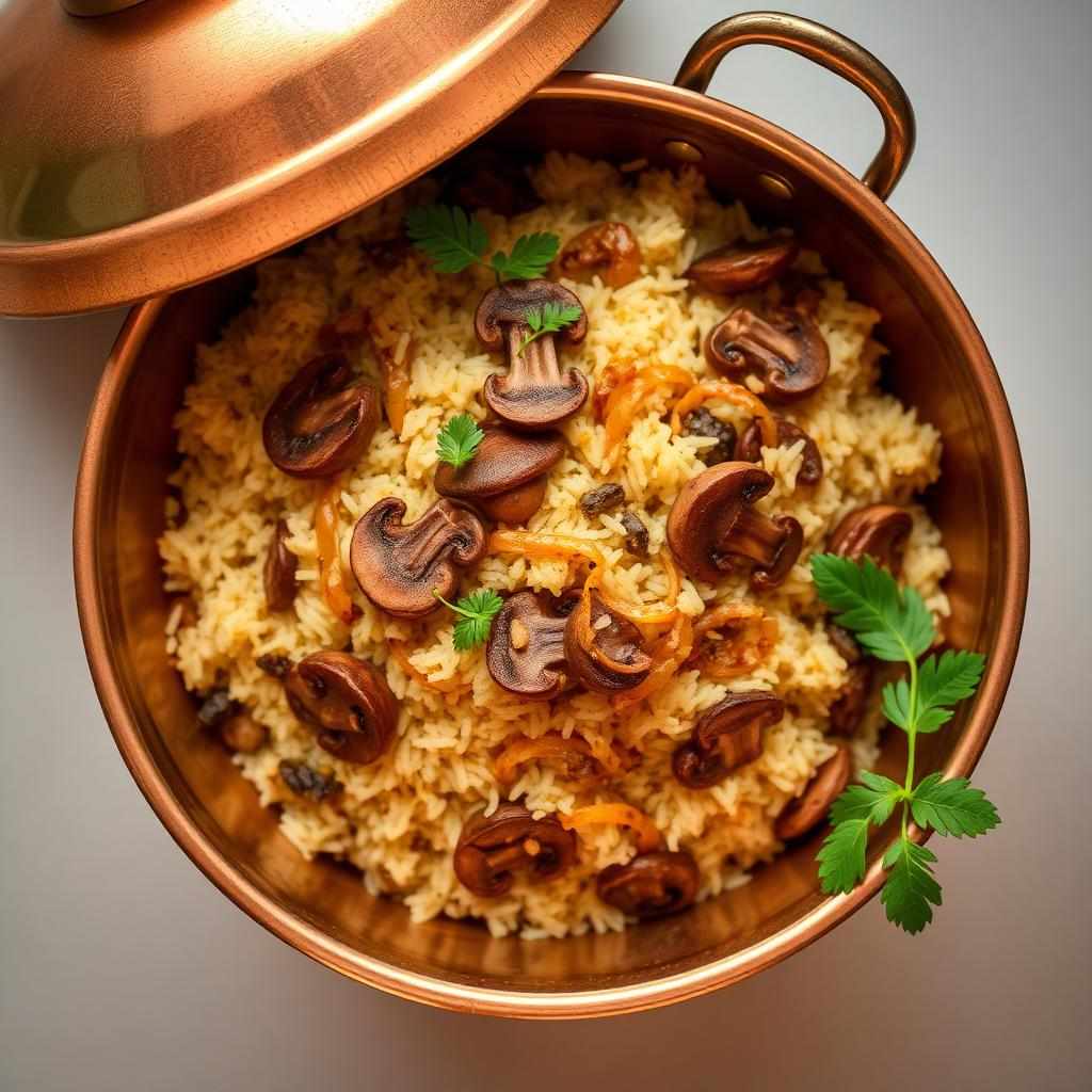 Halal Mushroom Biryani (One Pot Vegetarian)