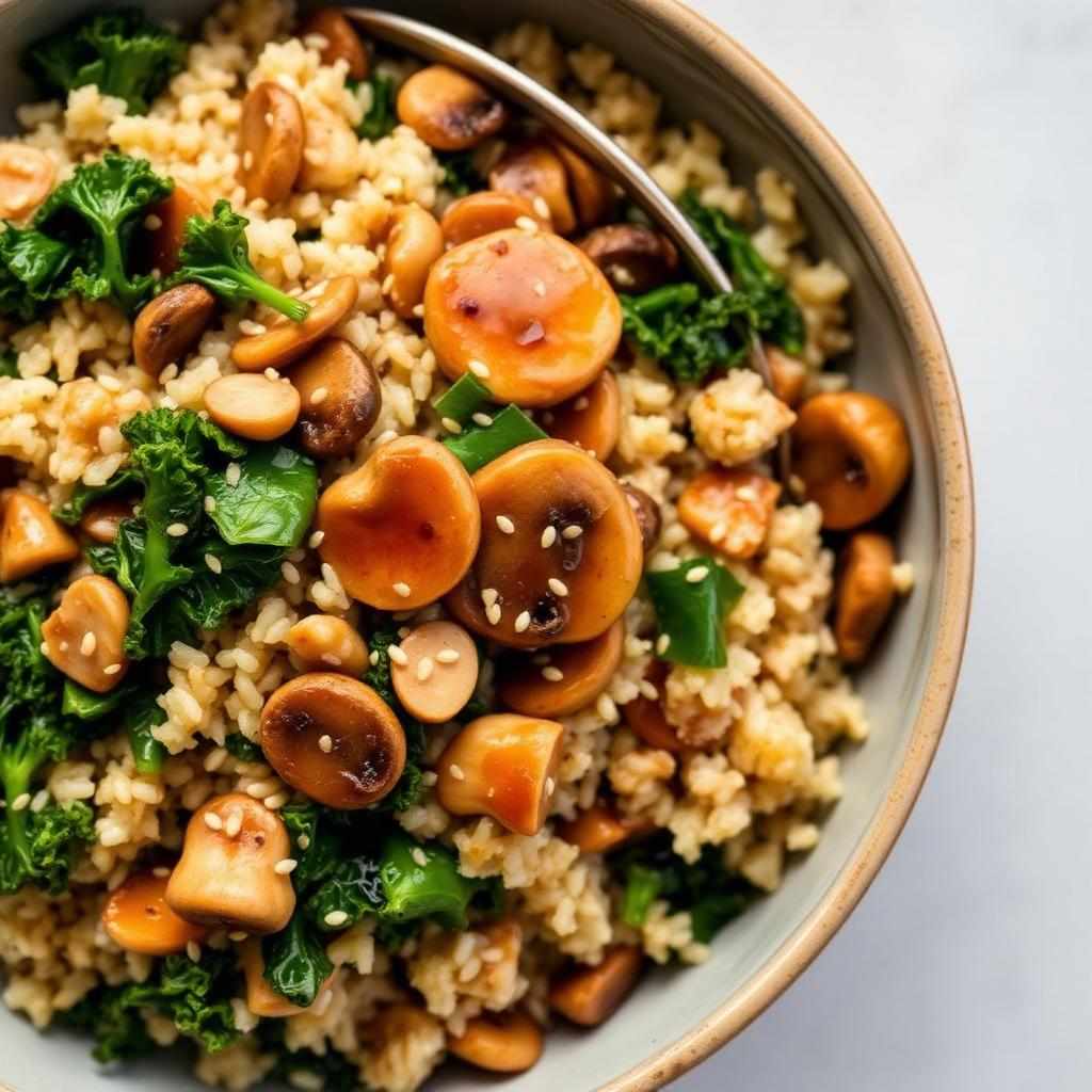 Halal Mushroom and Kale Fried Rice (Easy)