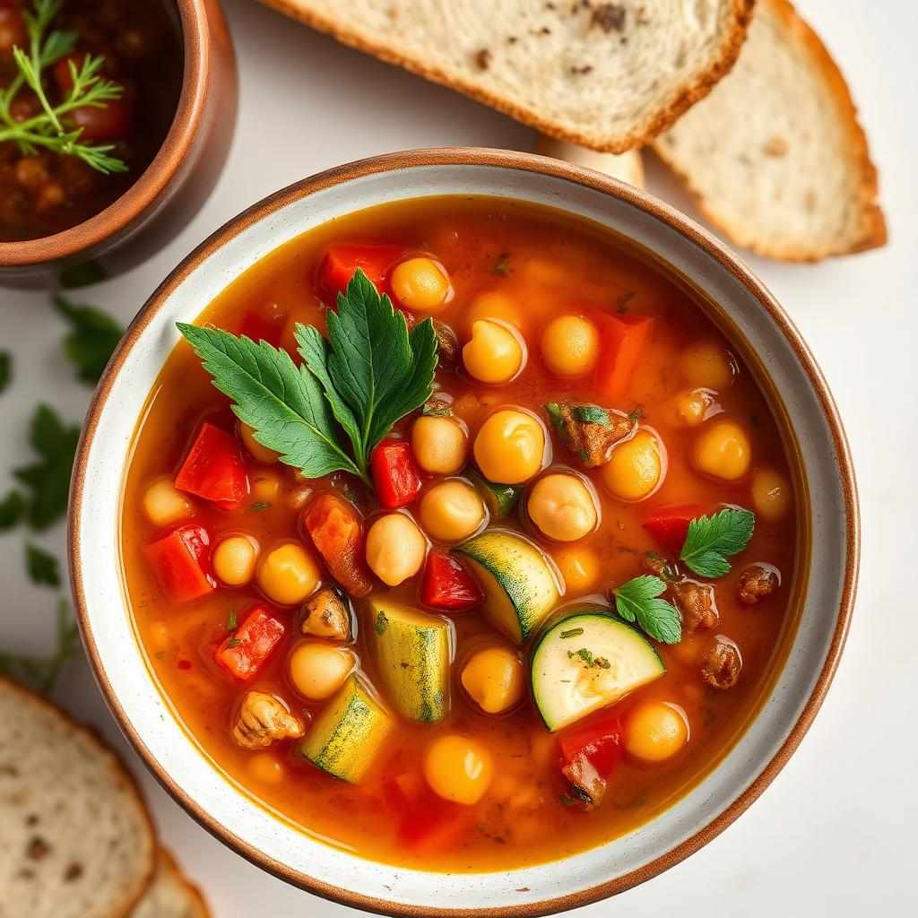 Halal Zucchini and Chickpea Mediterranean Soup