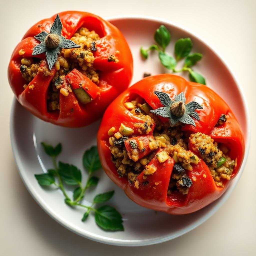 Halal Zucchini and Lentil Stuffed Tomatoes (Mediterranean)