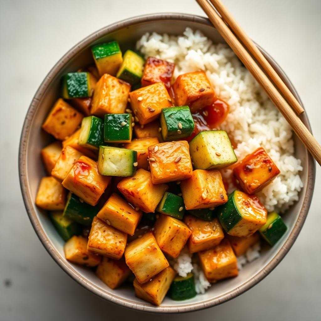 Halal Zucchini and Tofu Stir Fry (Garlic Ginger)
