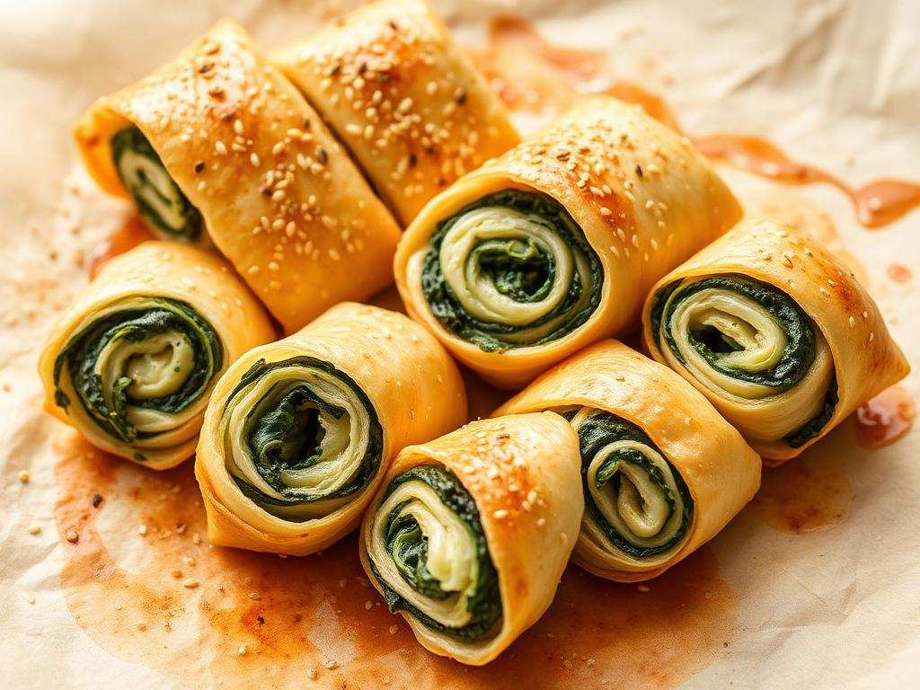 Halal Spinach Stuffed Pastry Rolls (Baked Healthy)