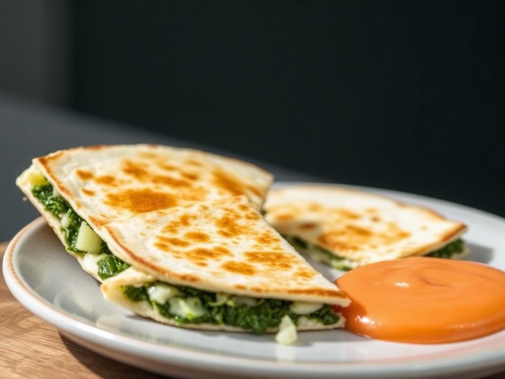 Halal Spinach and Feta Quesadilla (Quick Lunch)