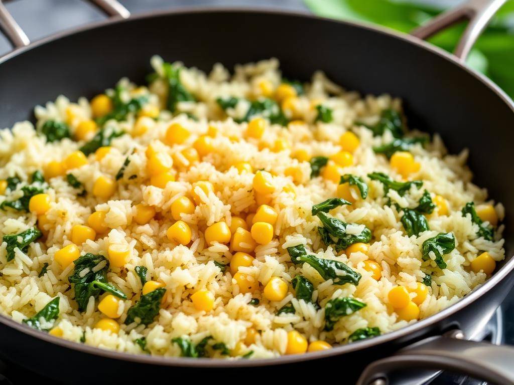 Halal Spinach and Corn Rice (Easy Stovetop)