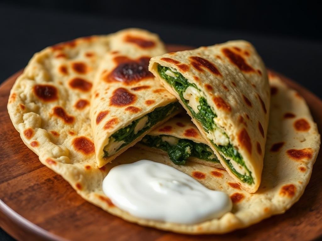 Halal Spinach and Paneer Stuffed Flatbread (Paratha)