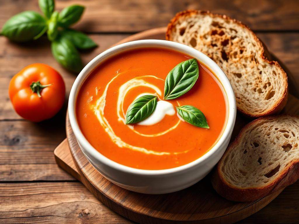 Halal Creamy Roasted Tomato Basil Soup (Vegetarian)