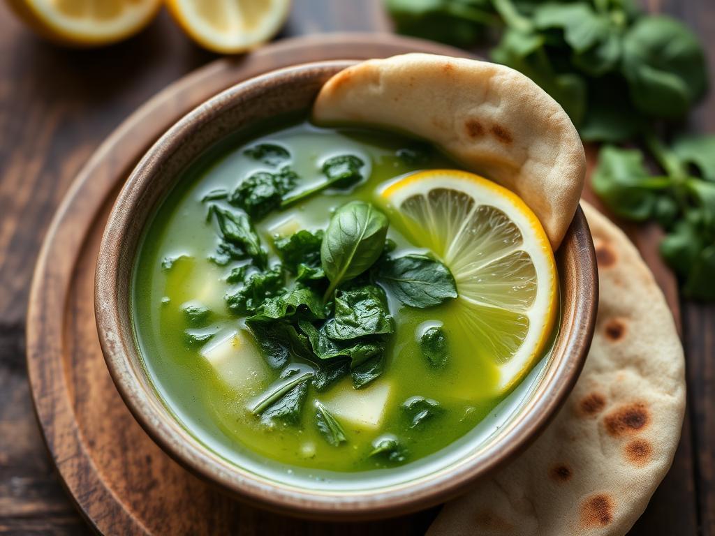 Halal Palestinian Spinach and Lemon Soup