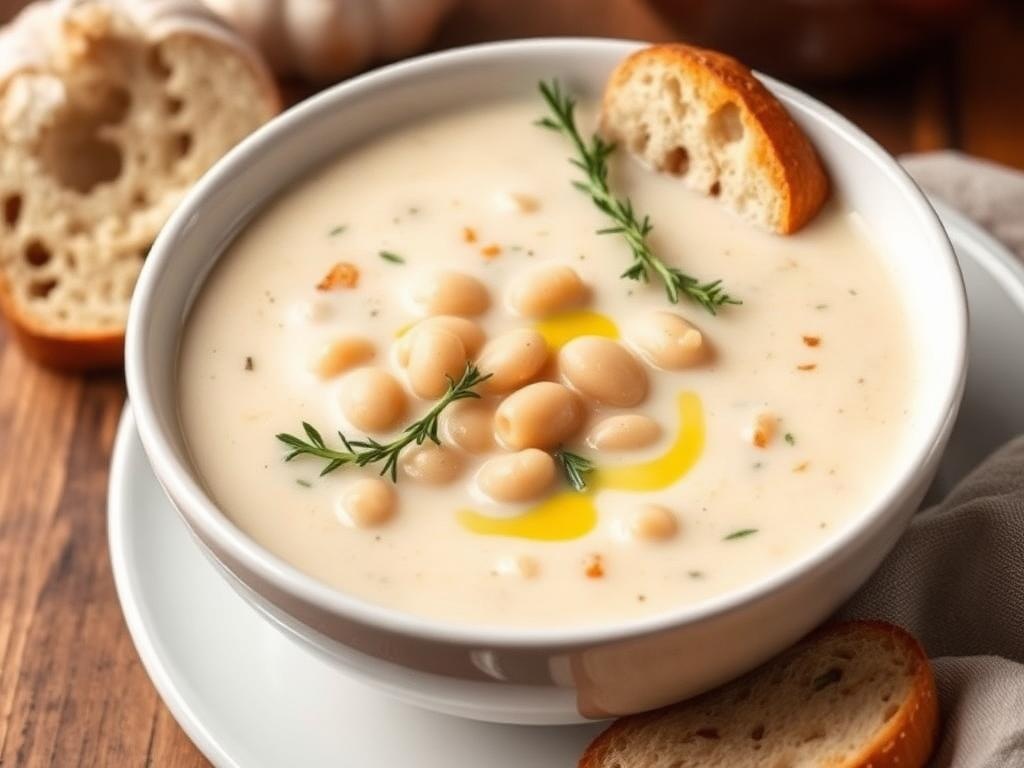 Halal Creamy Roasted Garlic and White Bean Soup