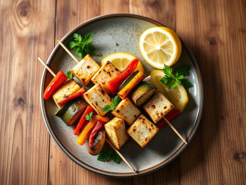 Halal Air Fryer Halloumi and Vegetable Skewers
