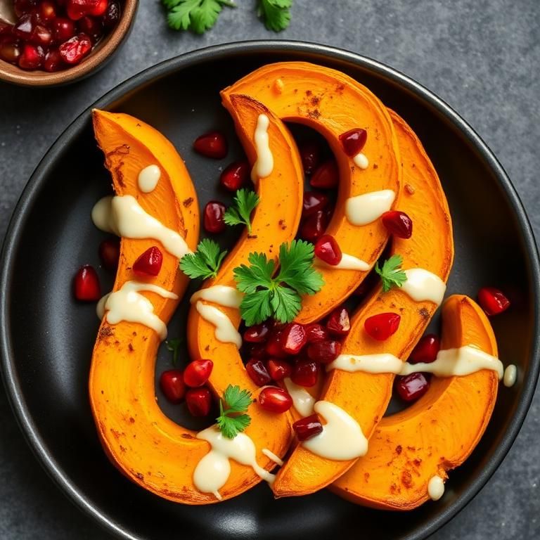 Halal Baked Butternut Squash with Tahini Pomegranate