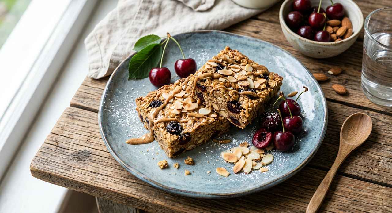 Halal Baked Cherry Almond Protein Breakfast Bars Recipe