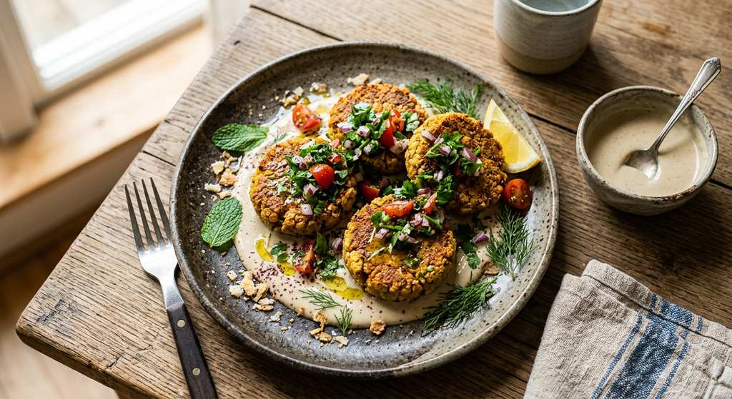 Halal Baked Chickpea Patties with Tahini Sauce