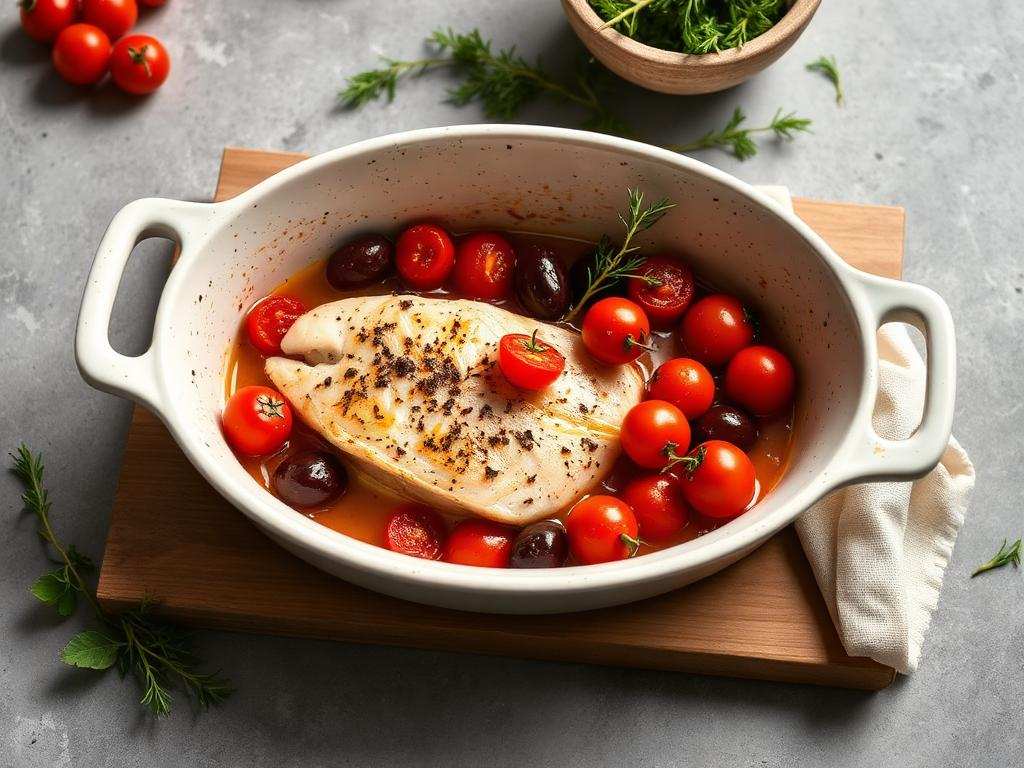Halal Baked Cod with Tomatoes and Olives Recipe