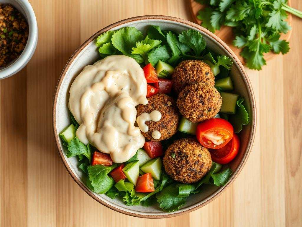 Halal Baked Falafel Salad Bowl with Tahini Dressing