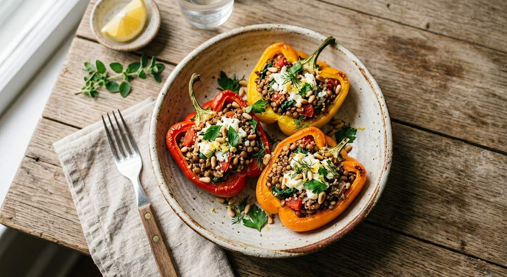 Halal Baked Lentil Stuffed Bell Peppers (Mediterranean)