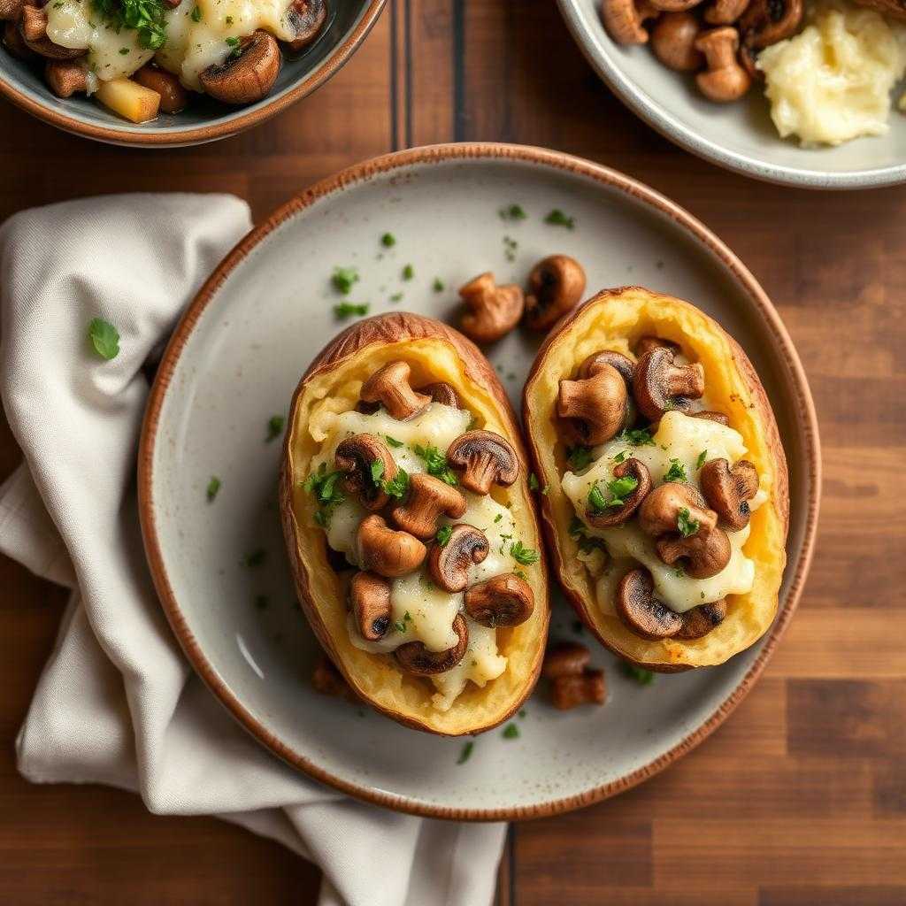Halal Baked Mushroom Stuffed Potatoes (Healthy Vegetarian)
