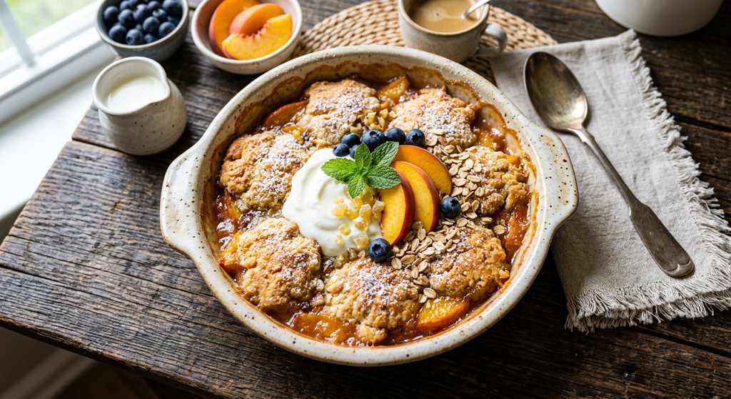 Halal Baked Peach Ginger Breakfast Cobbler Recipe