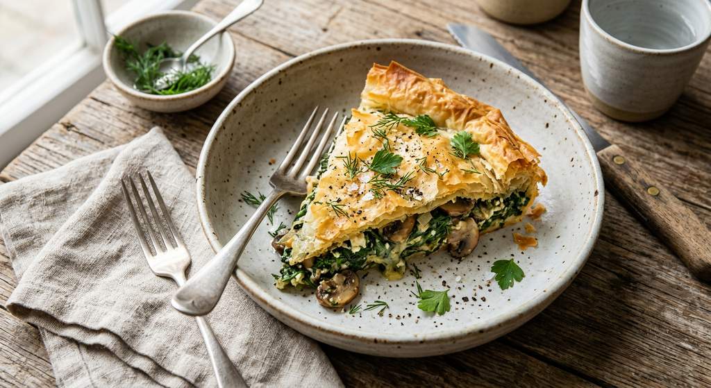 Halal Baked Spinach Mushroom Phyllo Pie