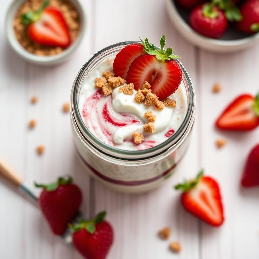 Halal Baked Strawberry Cheesecake Overnight Oats Recipe