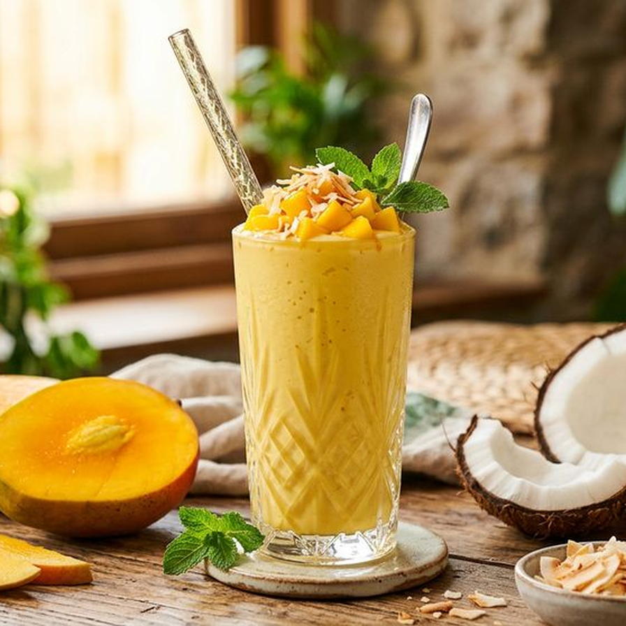 Halal Creamy Mango Coconut Lassi Variation