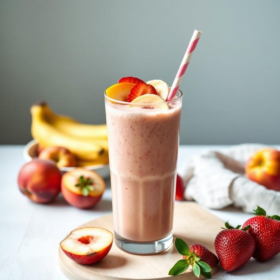 Halal Creamy Peach Strawberry Banana Smoothie Recipe