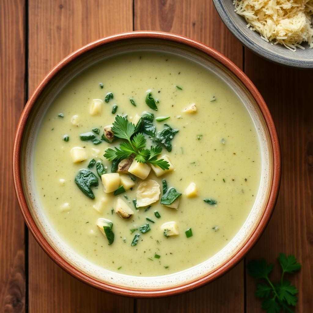 Halal Creamy Spinach Artichoke Soup