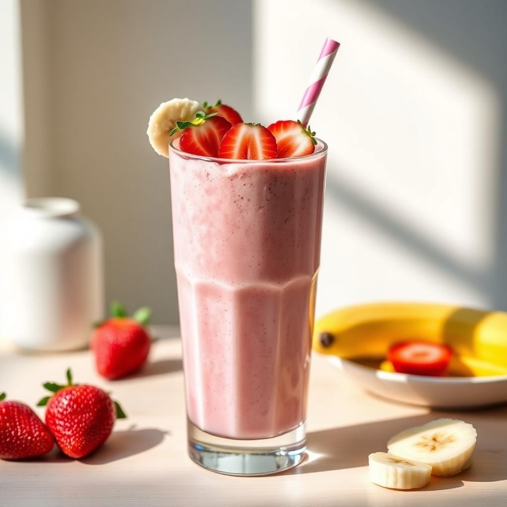 Halal Creamy Strawberry Banana Greek Yogurt Smoothie Recipe