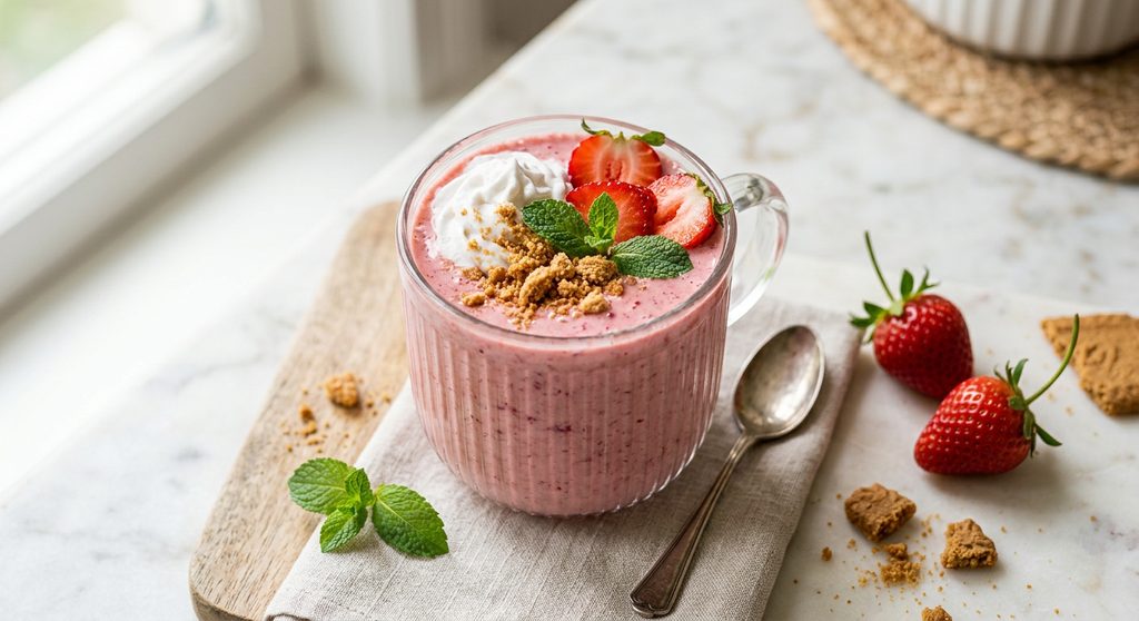 Halal Creamy Strawberry Cheesecake Protein Smoothie
