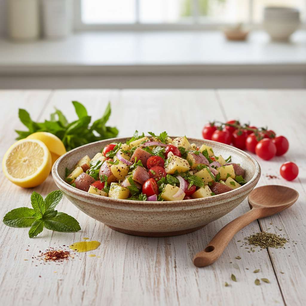 Halal Easy Lebanese Potato Salad Recipe (No Mayo)