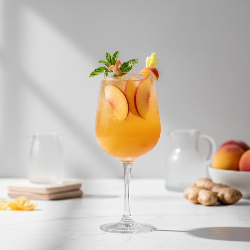 Halal Easy Peach Ginger Sparkling Mocktail Recipe