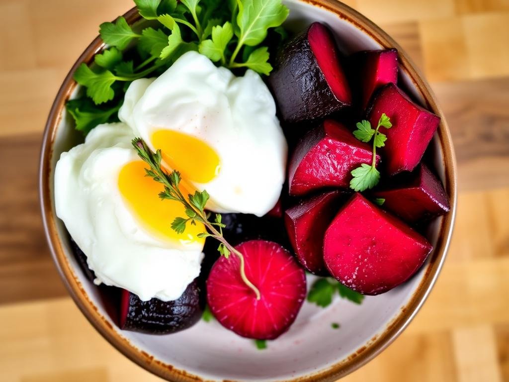 Halal Easy Roasted Beet Breakfast Bowl with Eggs Recipe