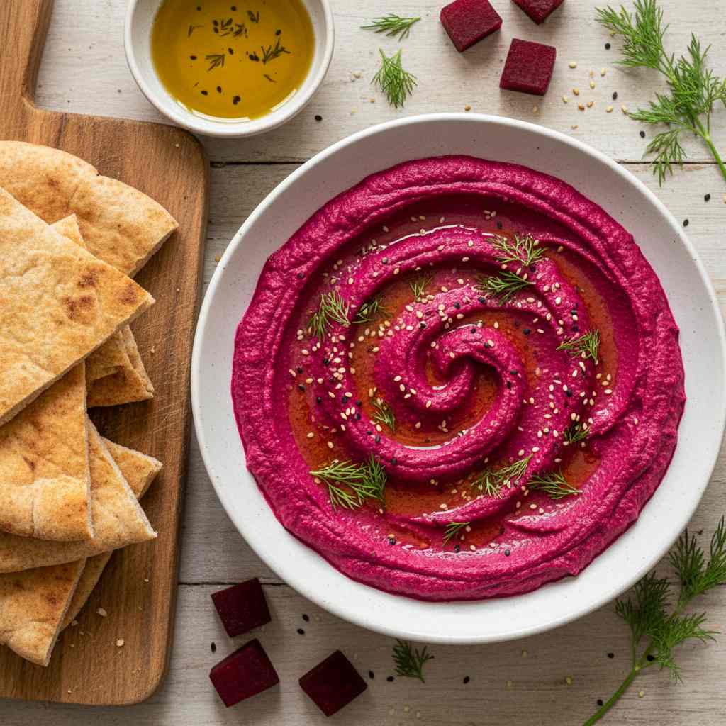 Halal Easy Roasted Beet Hummus Bowl (Vegetarian)