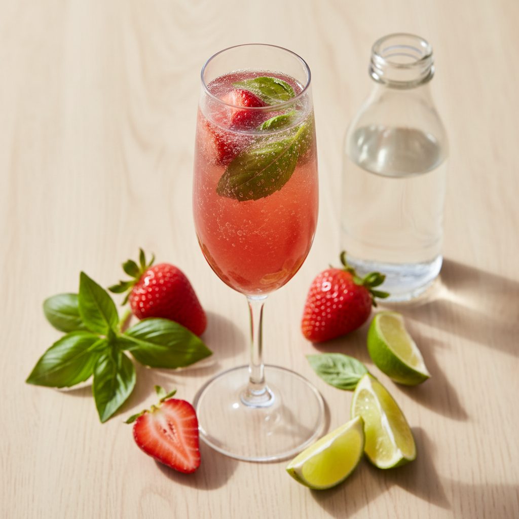 Halal Easy Strawberry Basil Sparkling Mocktail