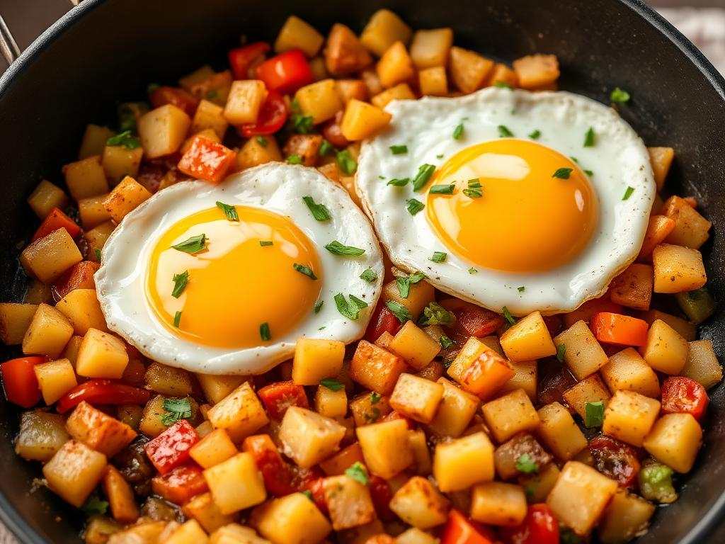 Halal Veggie Breakfast Hash with Eggs