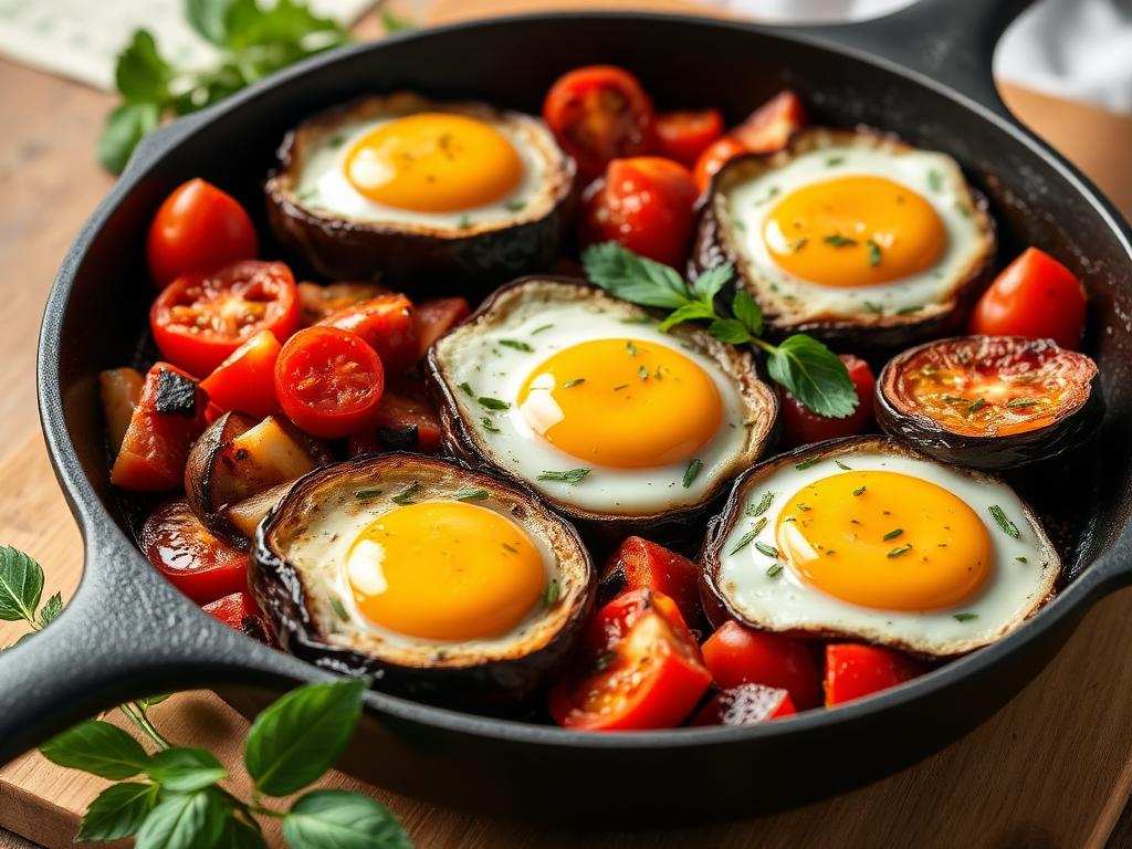 Halal Eggplant Tomato Breakfast Skillet