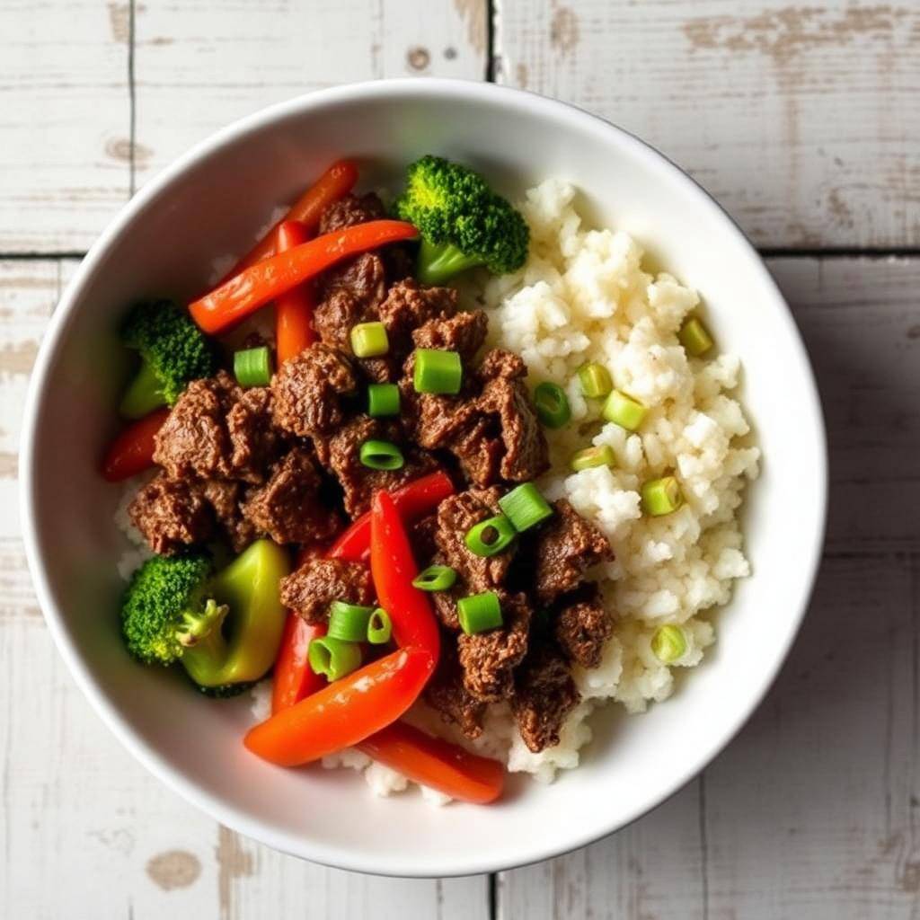 Halal Gluten Free Beef Cauliflower Rice Bowl Recipe
