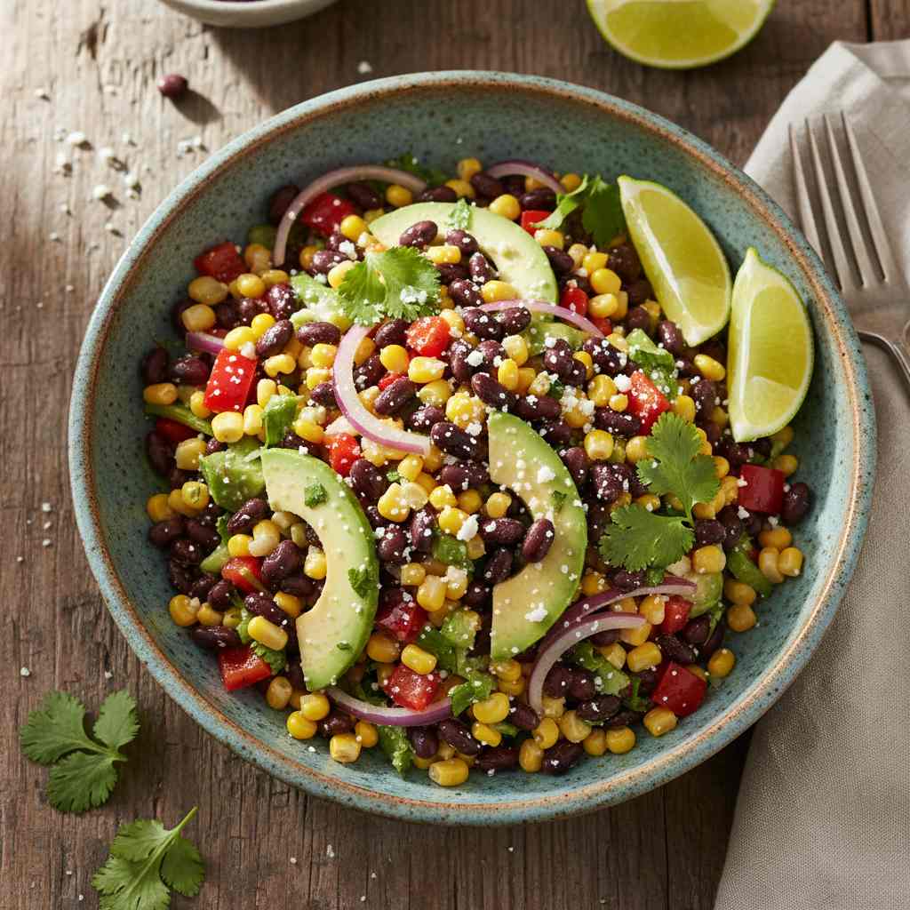 Halal Gluten Free Black Bean and Corn Salad Recipe Lime Dressing