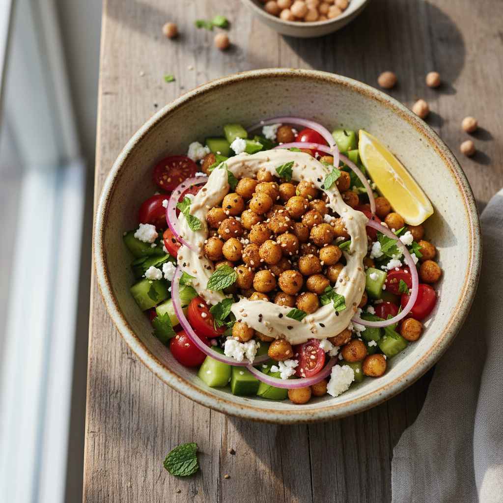 Halal Gluten Free Mediterranean Chickpea Bowl with Tahini Recipe