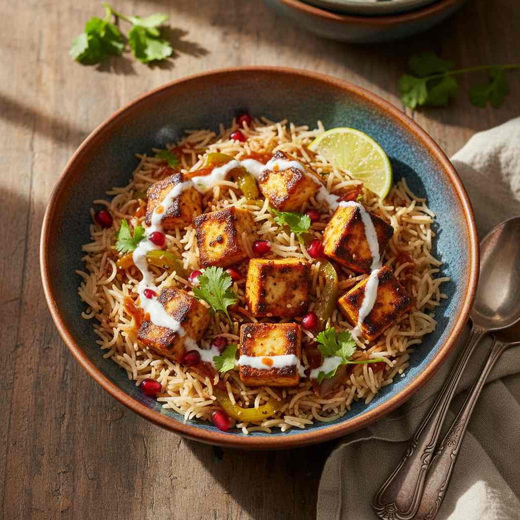 Halal Gluten Free Paneer Tikka Rice Bowl Recipe