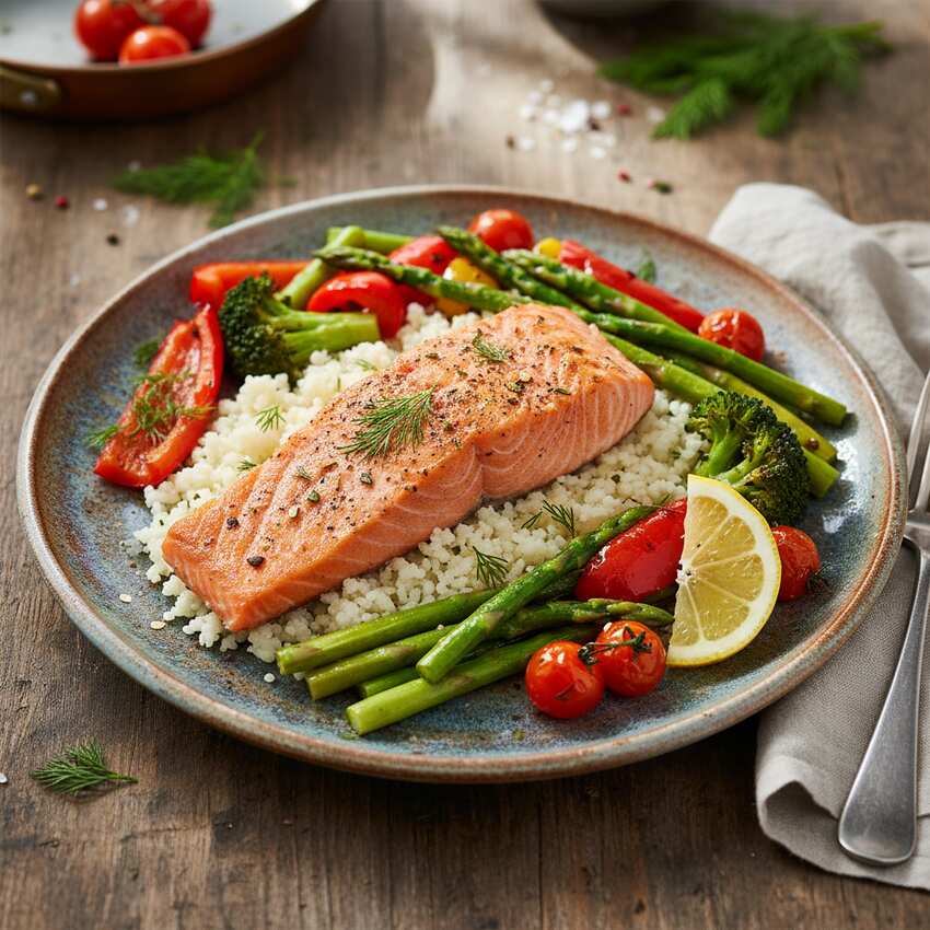 Halal Gluten Free Salmon Cauliflower Rice Bowl