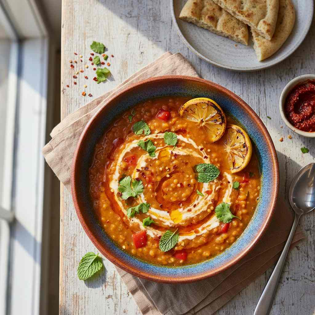 Halal Gluten Free Spiced Lentil Soup Red Pepper Recipe