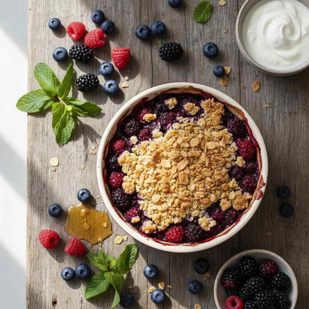 Halal Healthy Baked Mixed Berry Crumble Recipe