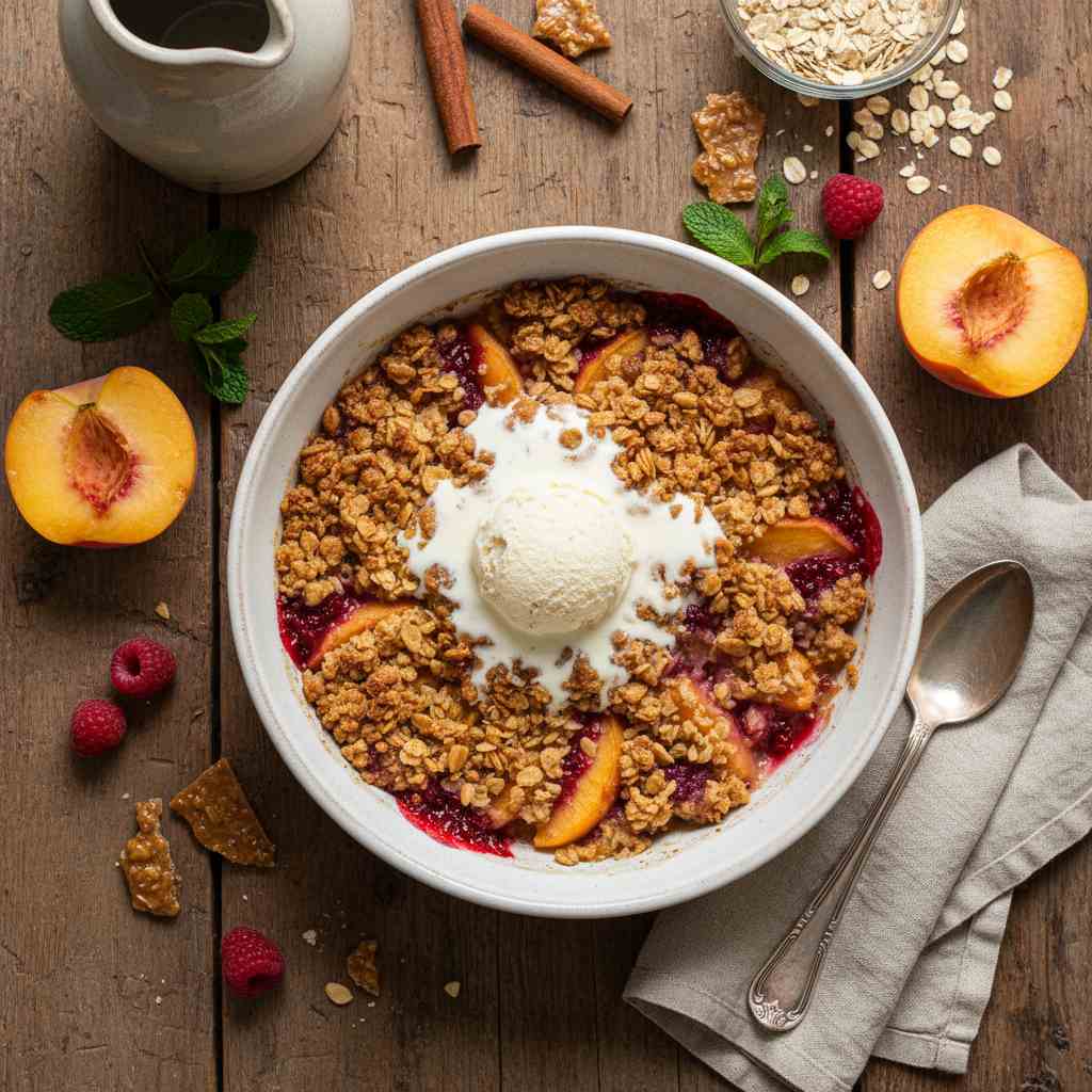 Halal Healthy Baked Peach Crumble Recipe