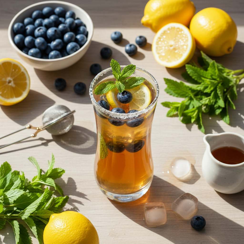 Halal Healthy Blueberry Lemon Balm Iced Tea