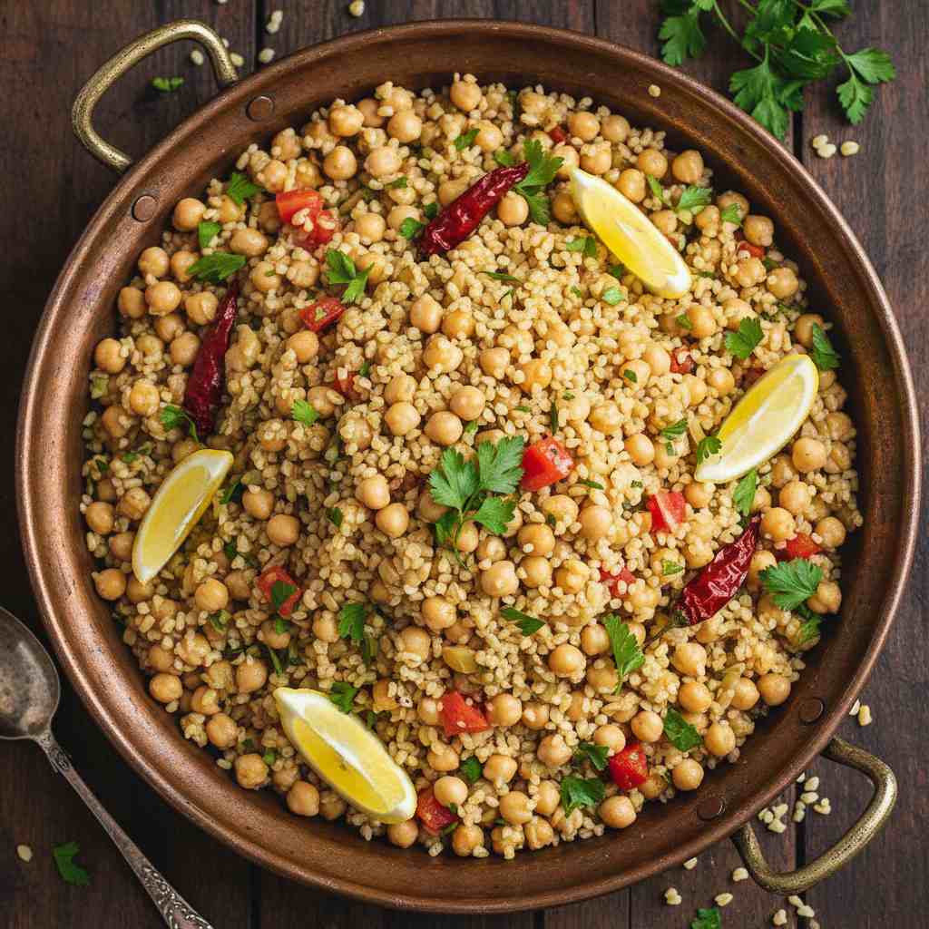 Halal Healthy Bulgur Pilaf with Chickpeas