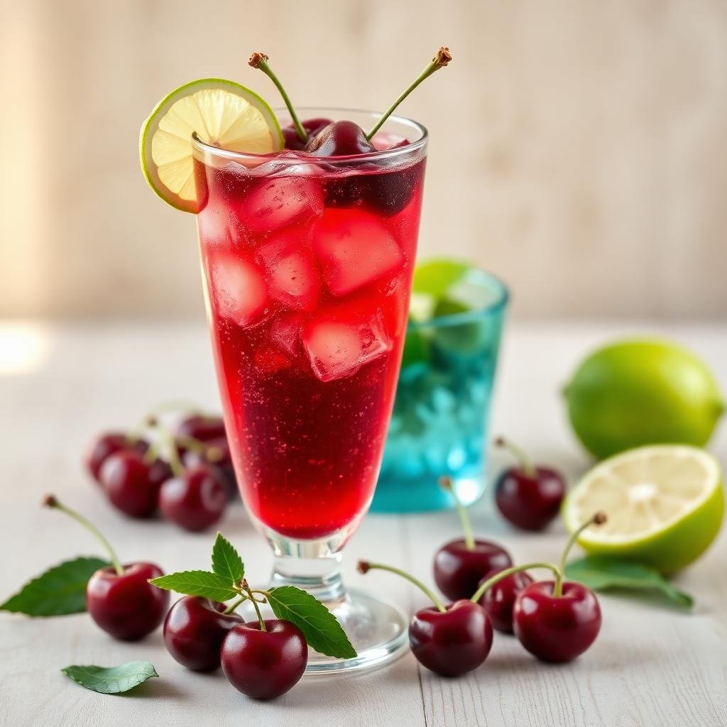 Halal Healthy Cherry Lime Sparkling Mocktail Recipe