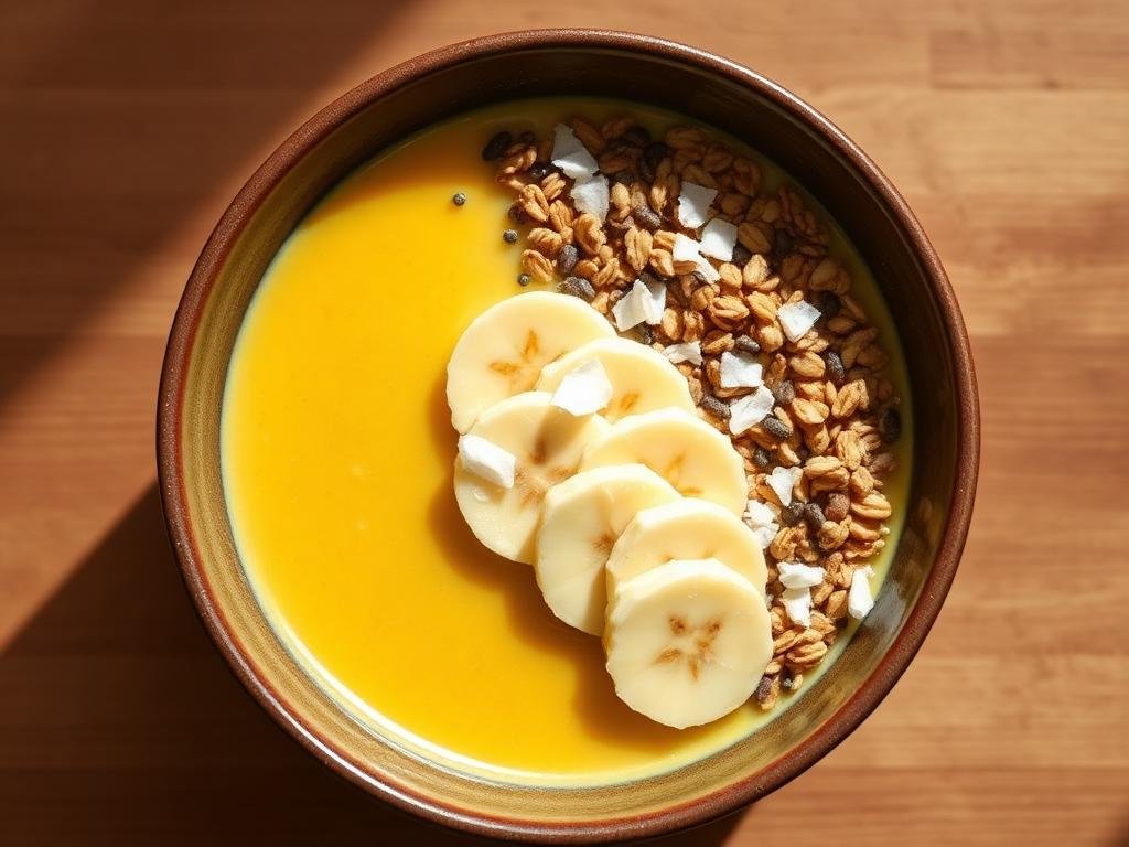 Halal Healthy Golden Milk Banana Breakfast Smoothie Bowl Recipe